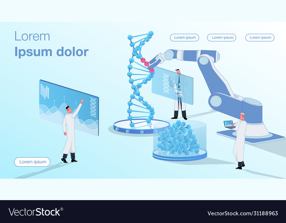 Scientists are working on improving dna chain vector image Scientists are working on improving dna chain