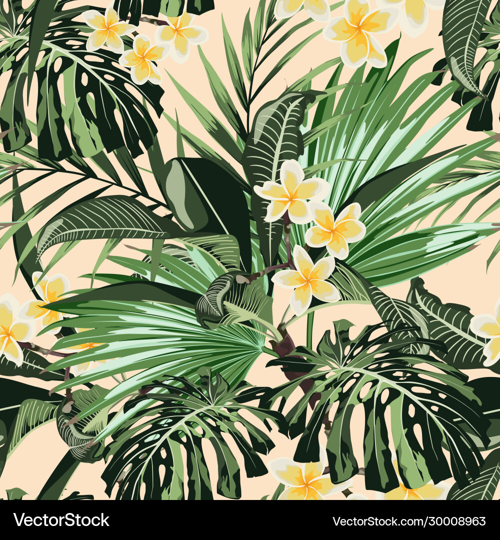Seamless pattern with tropical flowers Royalty Free Vector