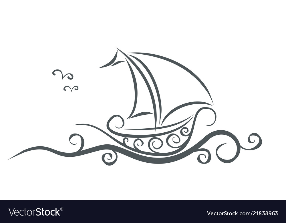 Symbol with sailing and wave