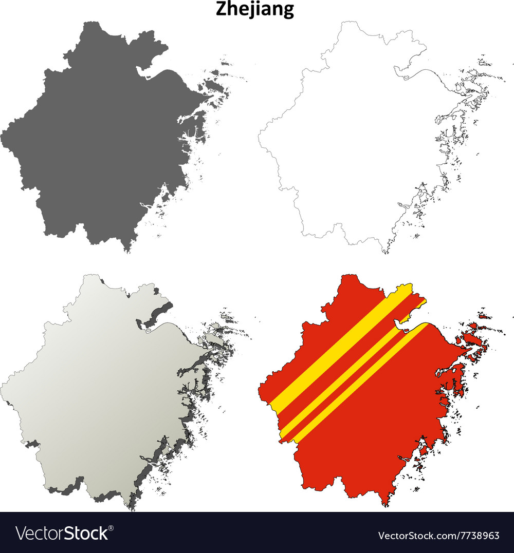 Zhejiang blank outline map set