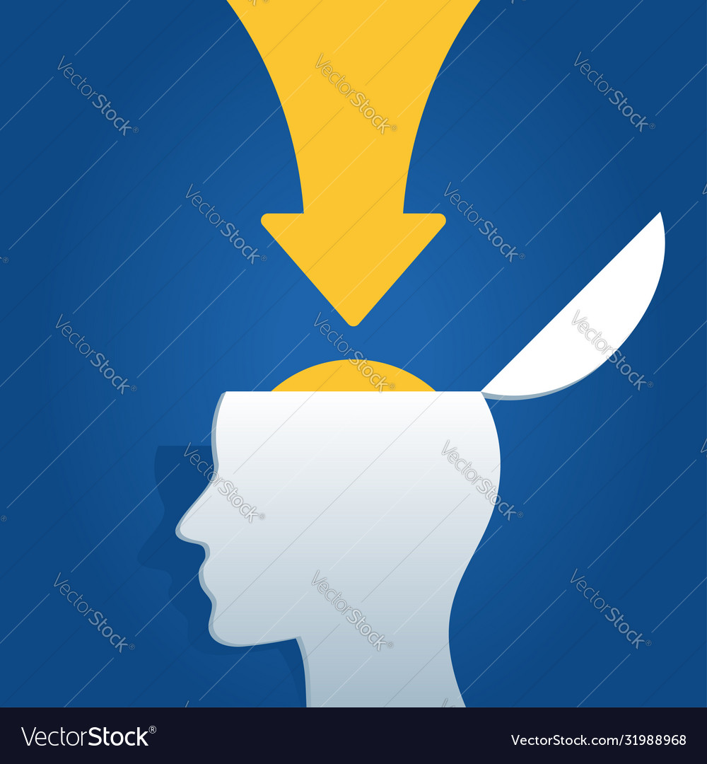 Arrow down inside opened human head