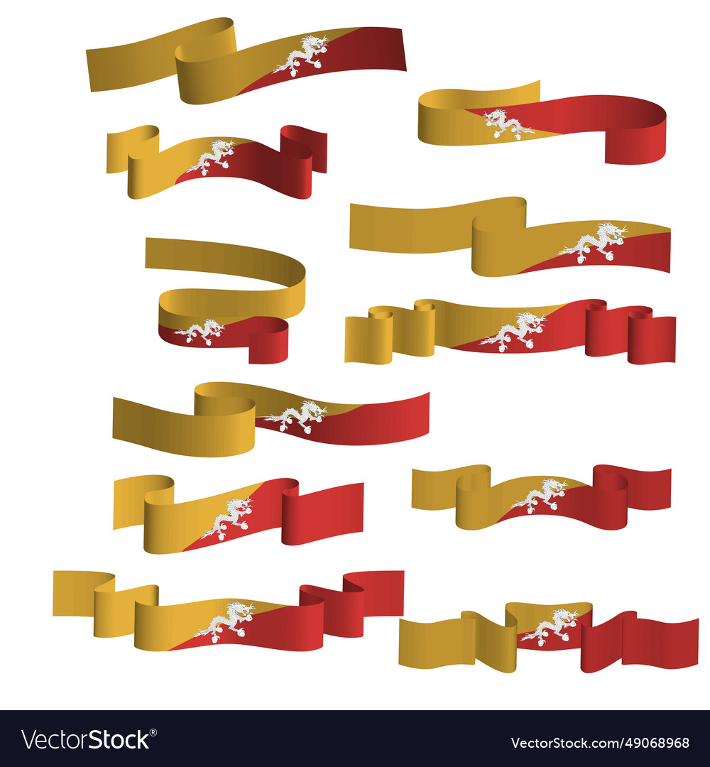 Bhutan flag ribbon element bundle set
