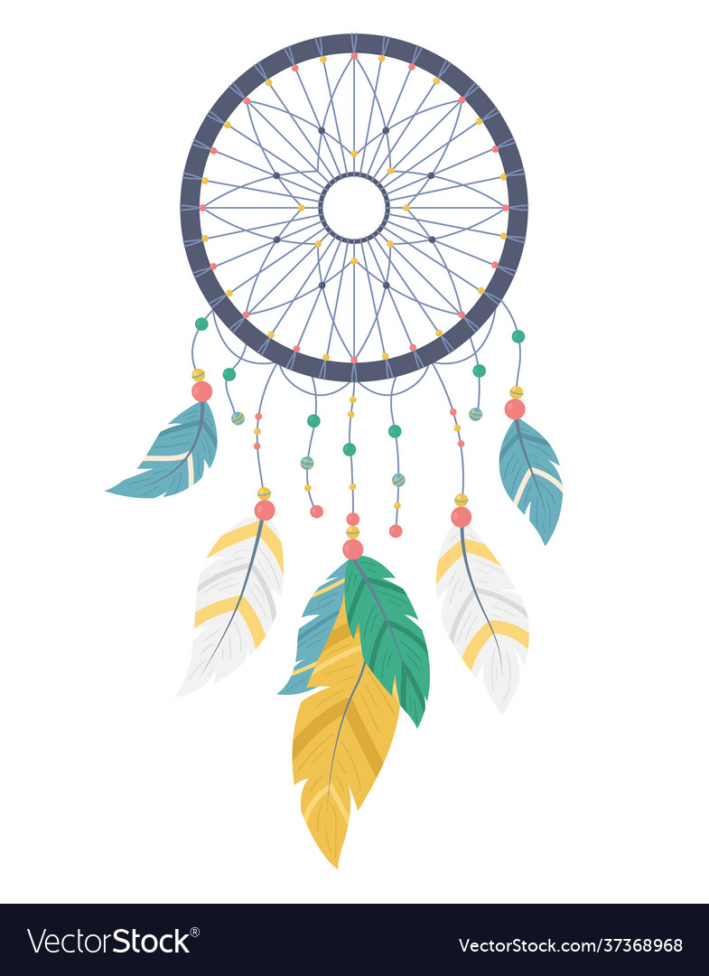 Dreamcatcher Indian Ethnic Feather Ornament. Vector Flat Line