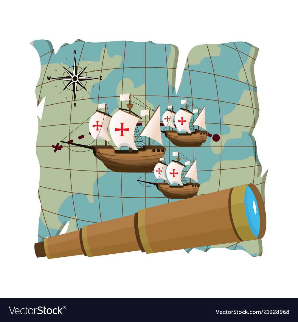 Global map with ships sails and monocular