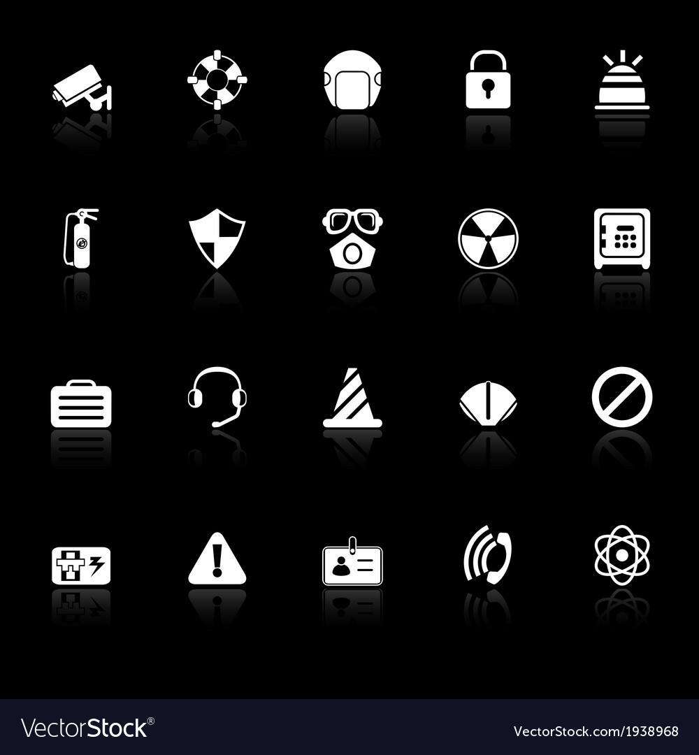 Safety icons with reflect on black background