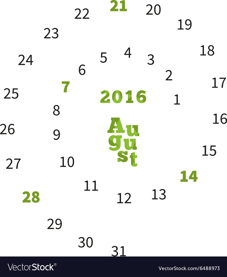 Creative calendar for august 2016 with dates vector image