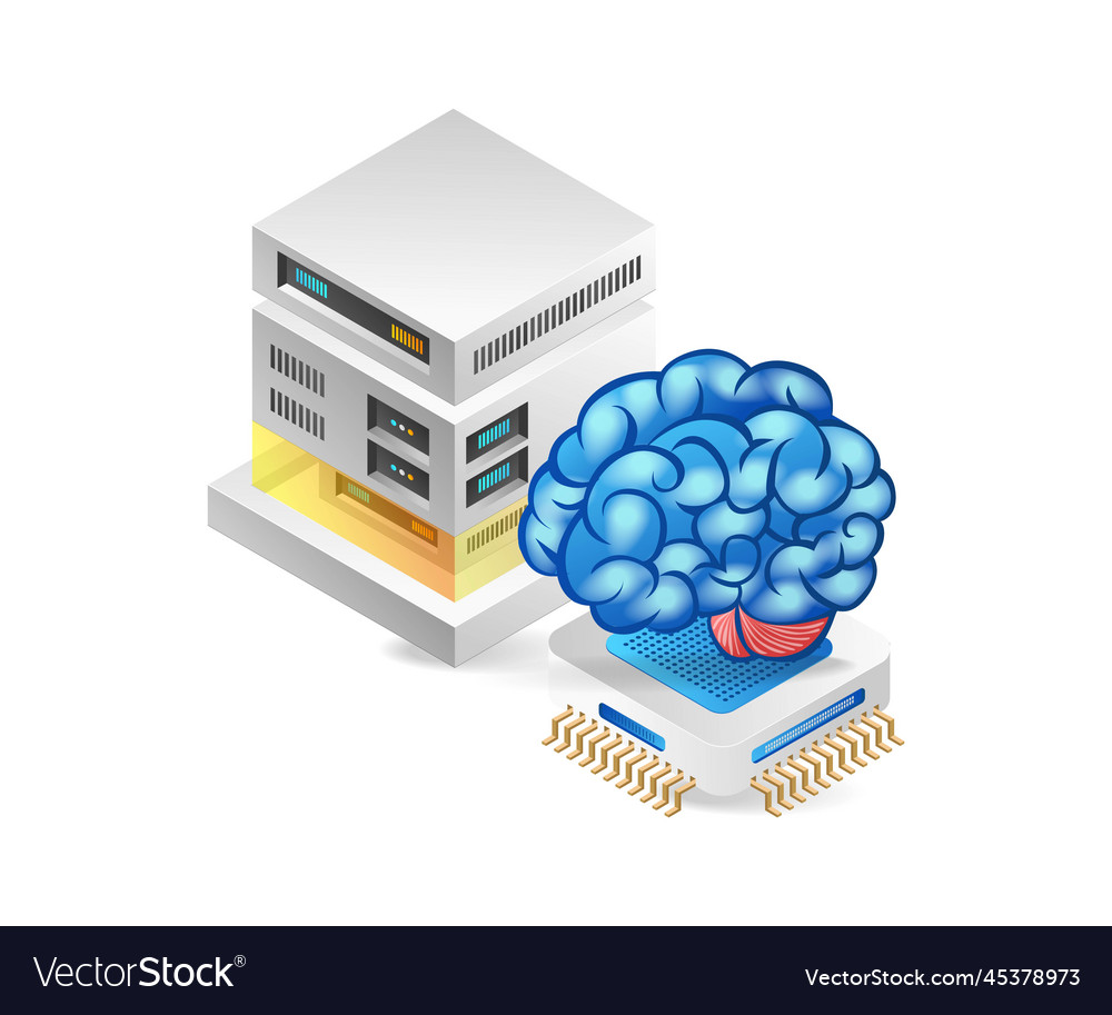 Flat isometric 3d concept of data server