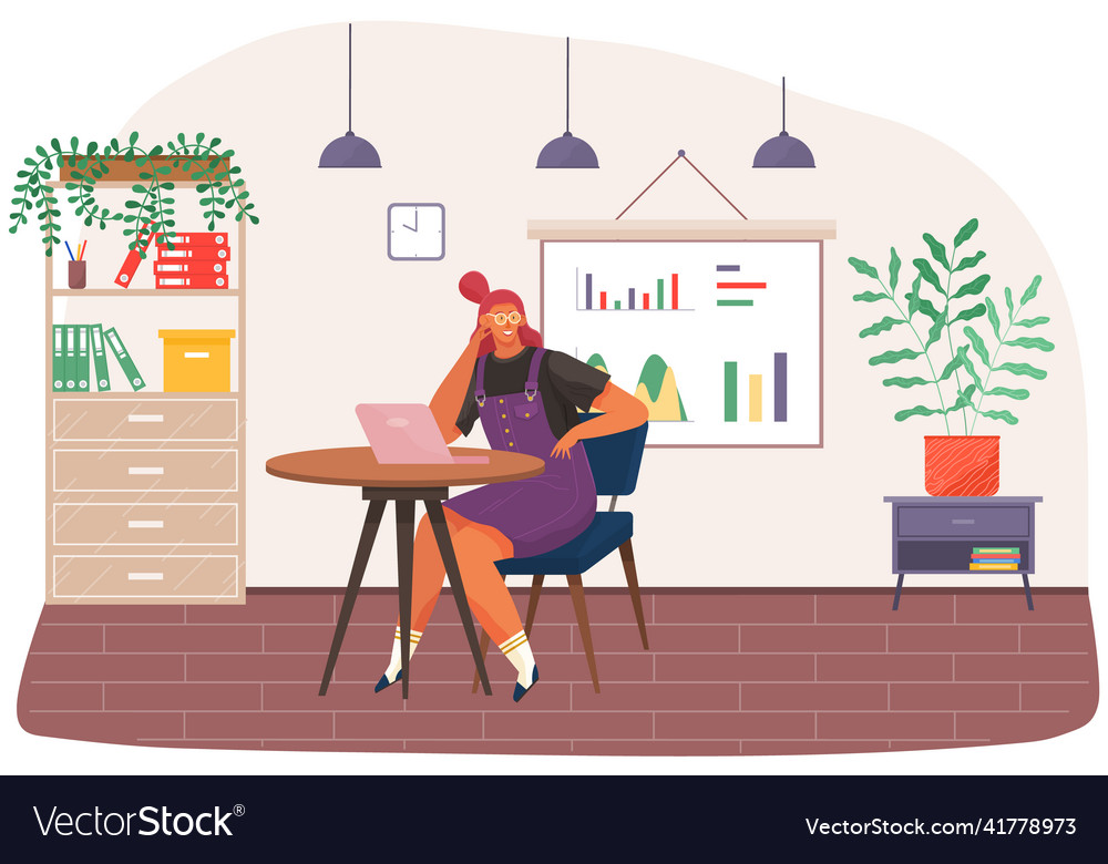 Girl is freelancing working on computer Royalty Free Vector