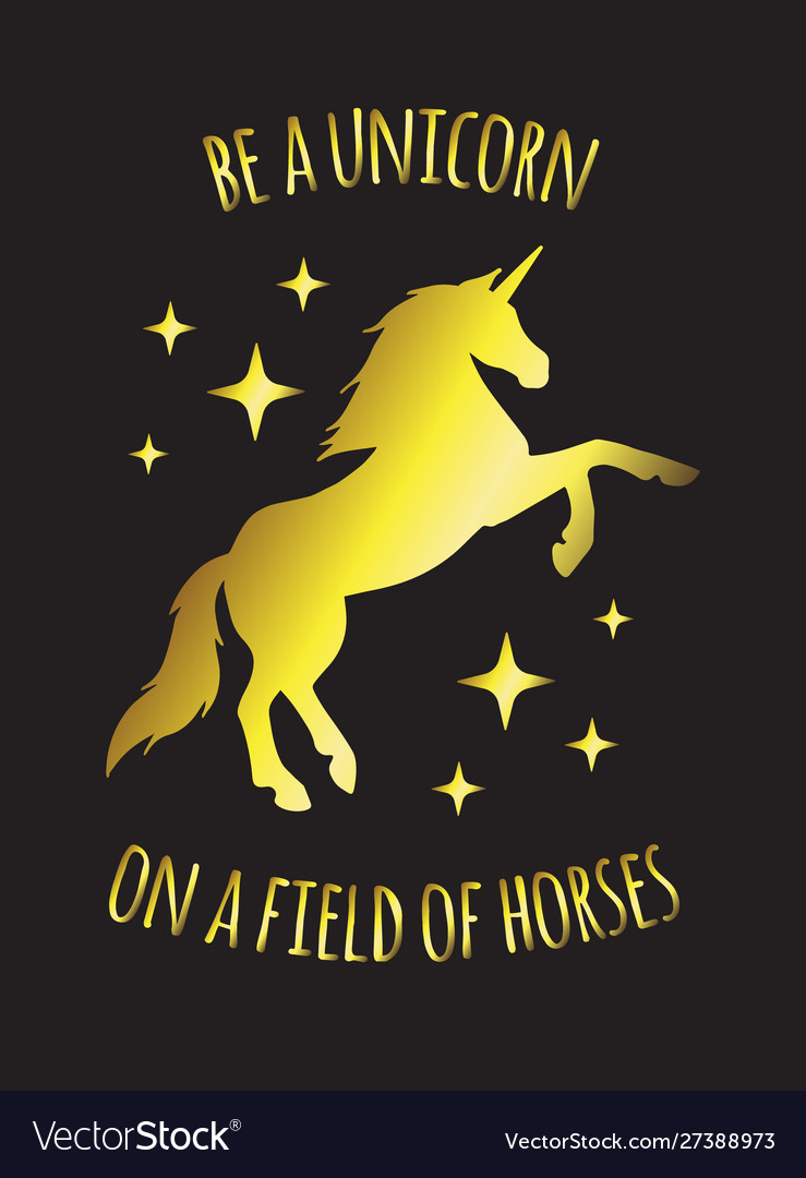 Golden unicorn silhouette with quote card