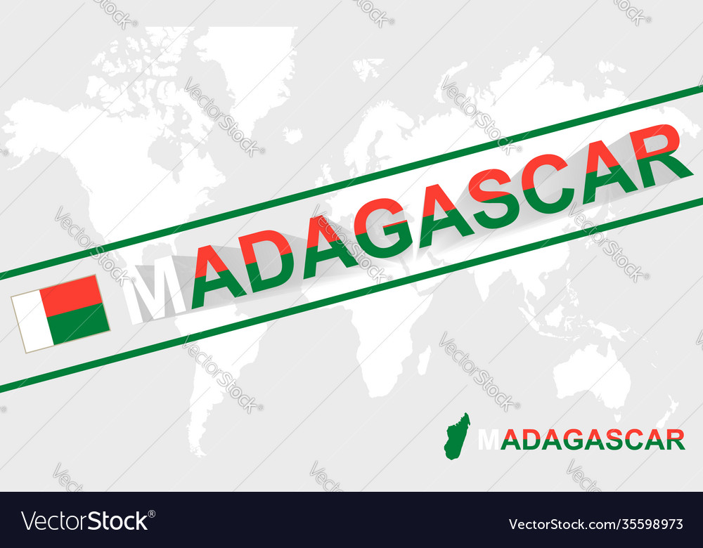 Madagascar map flag and text vector image Madagascar map flag and text