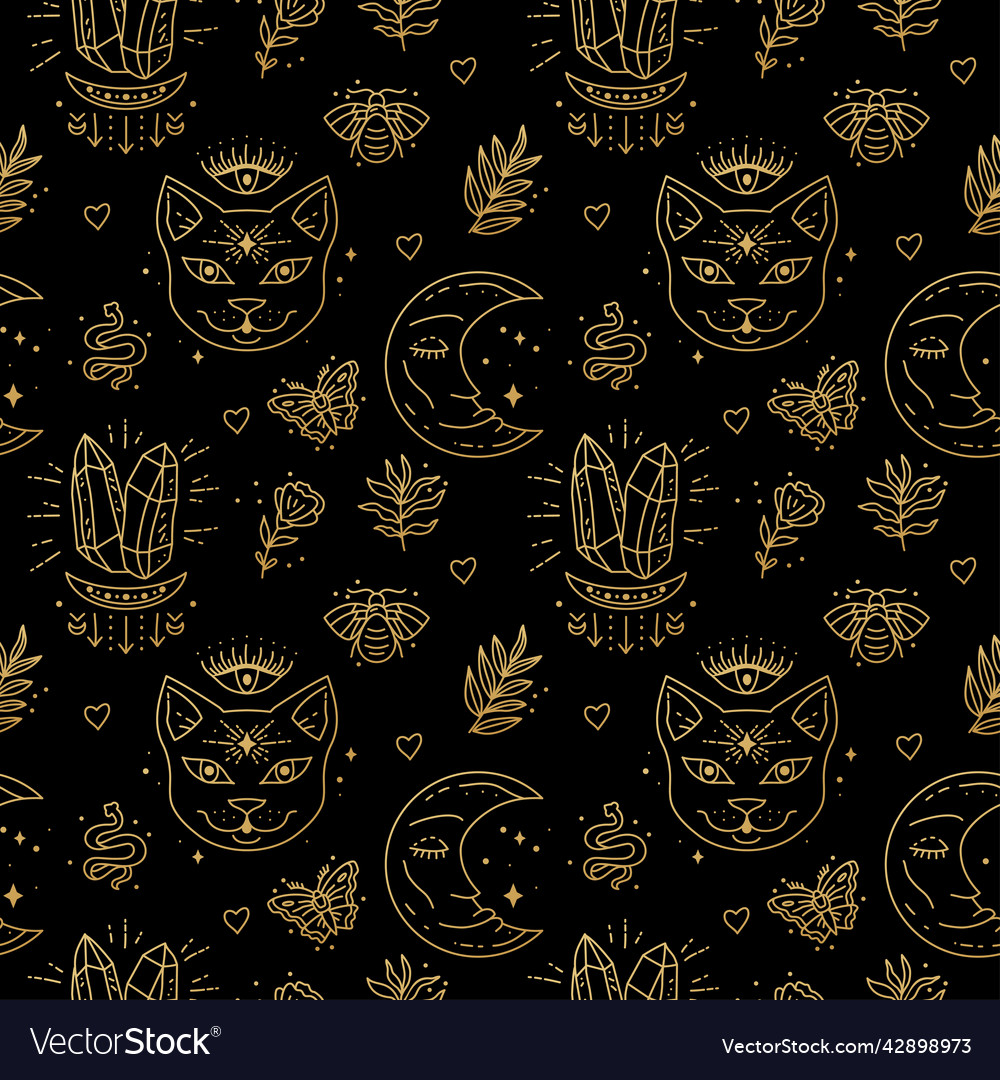 Magic boho symbols seamless pattern backdrop vector image Magic boho symbols seamless pattern backdrop