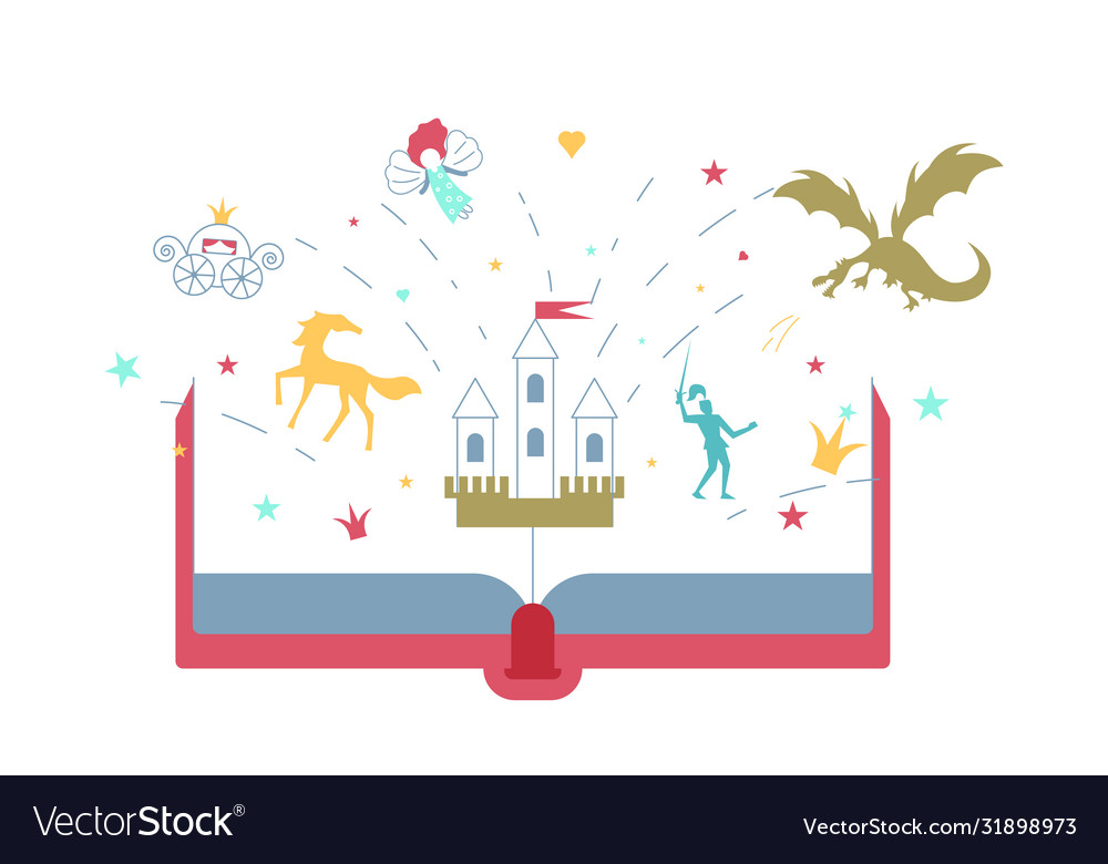 Open story book with fairytale Royalty Free Vector Image