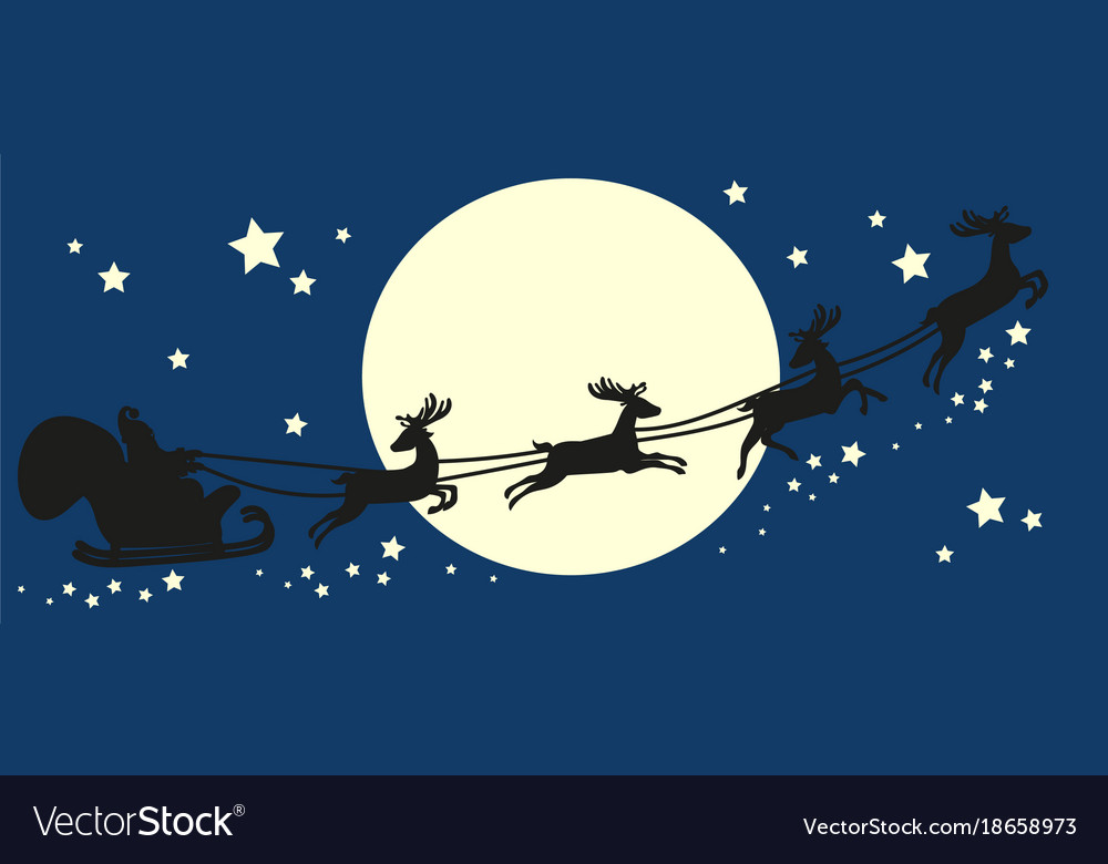 Santa claus in sleigh silhouette on blue sky