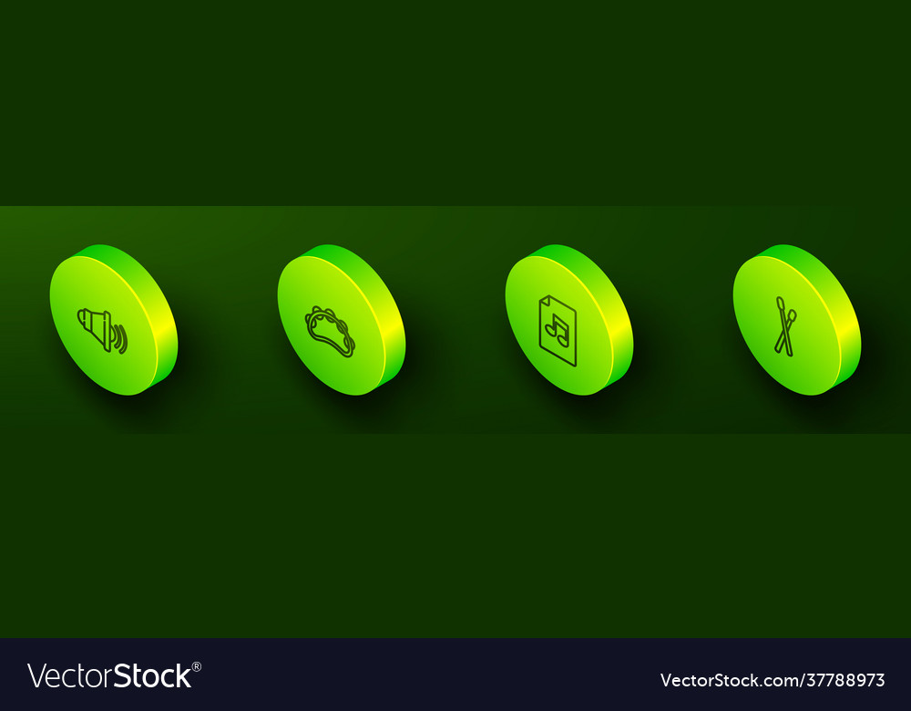 Set isometric line speaker volume tambourine