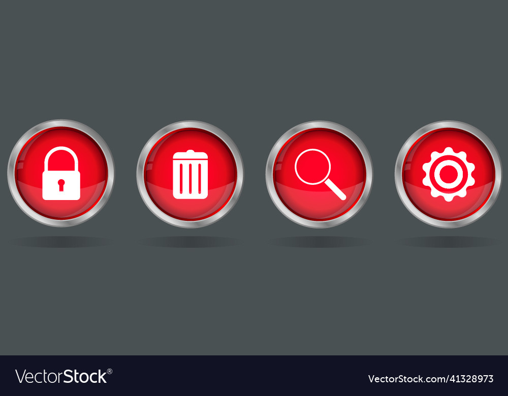 Settings search recycle bin button icon set vector image Settings search recycle bin button icon set