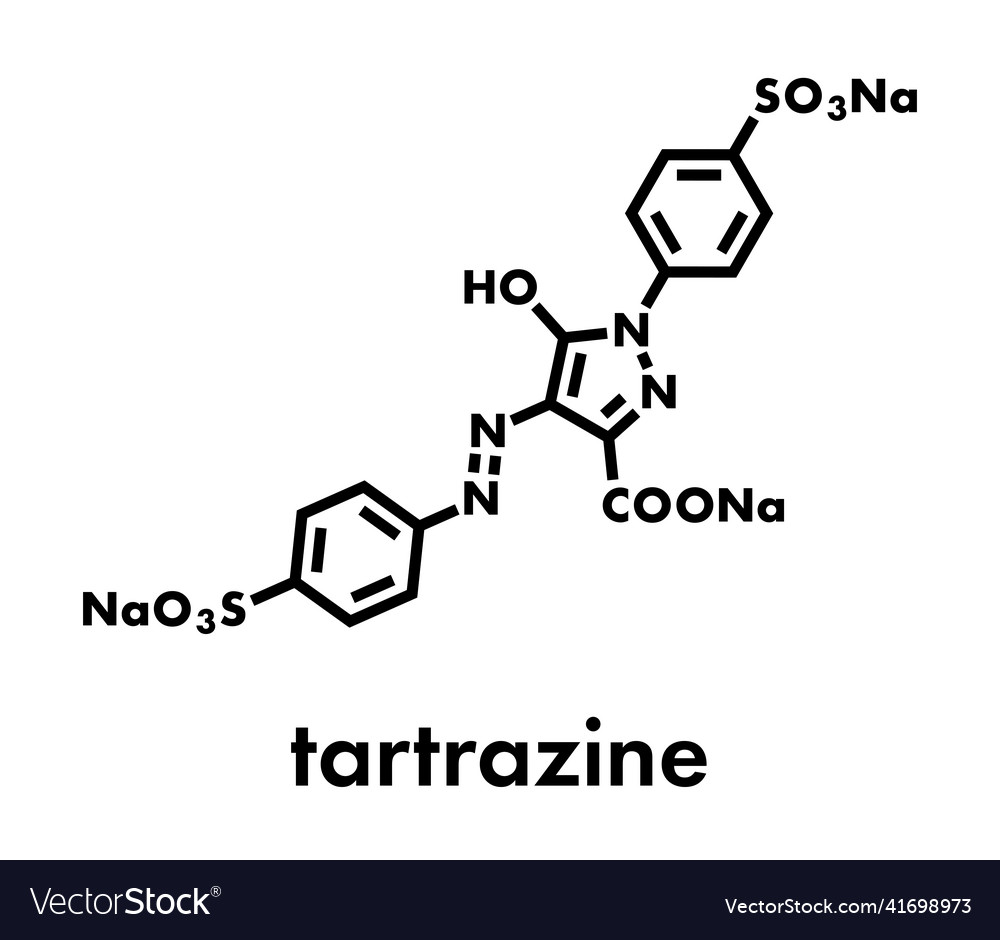 Tartrazine e102 food dye molecule yellow azo Vector Image