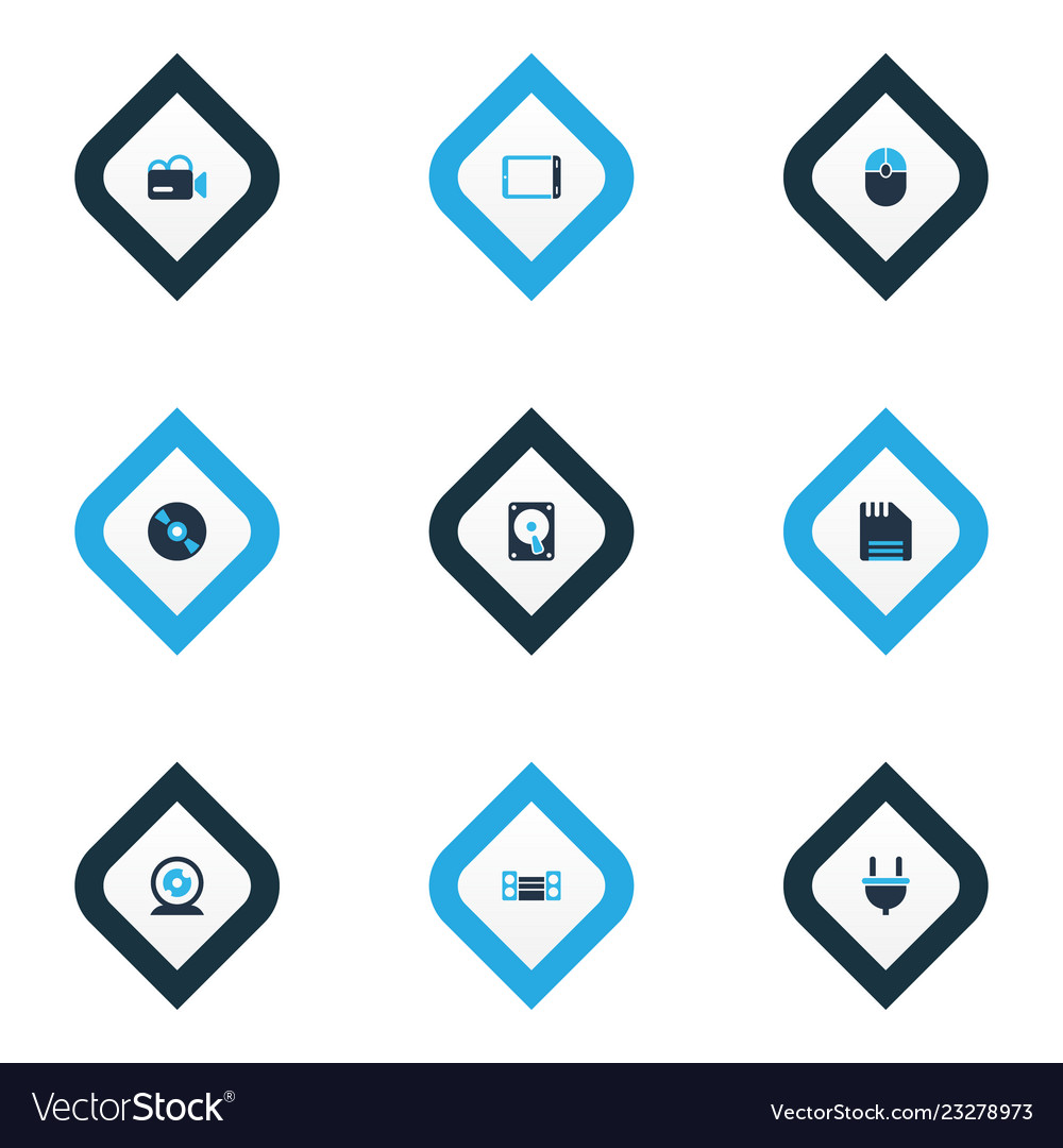Technology icons colored set with floppy disk cd vector image Technology icons colored set with floppy disk cd