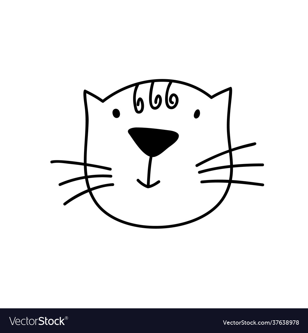 Black line face scandinavian cat hand drawn