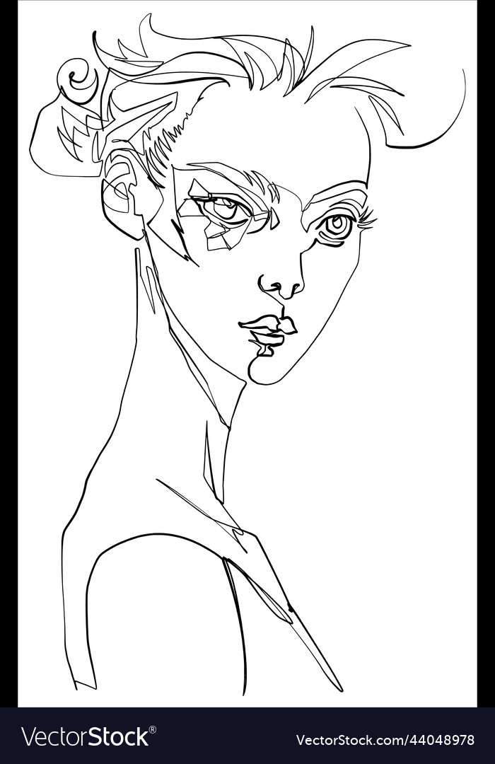 Continuous line stylized portrait of woman