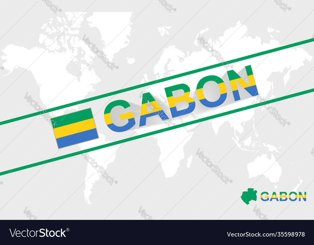 Gabon map flag and text