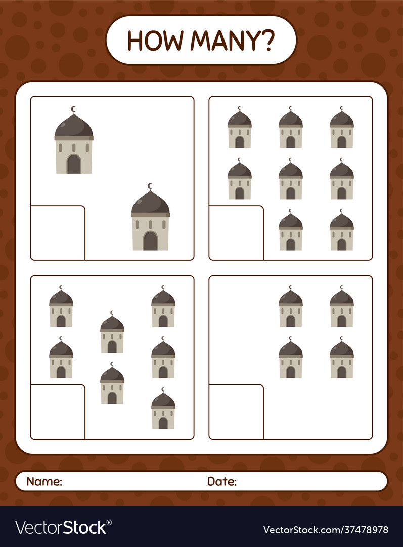 How many counting game with mosque worksheet vector image How many counting game with mosque worksheet