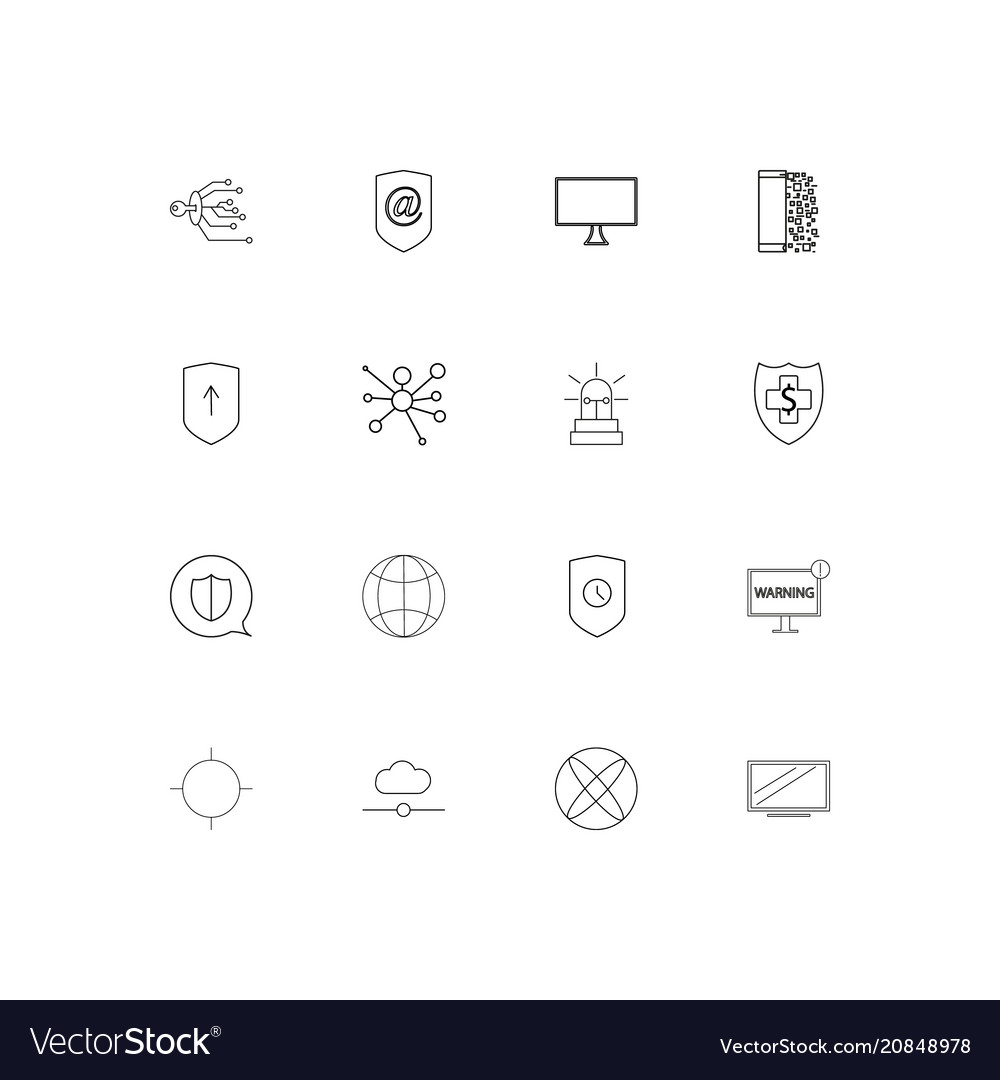 Internet security linear thin icons set outlined