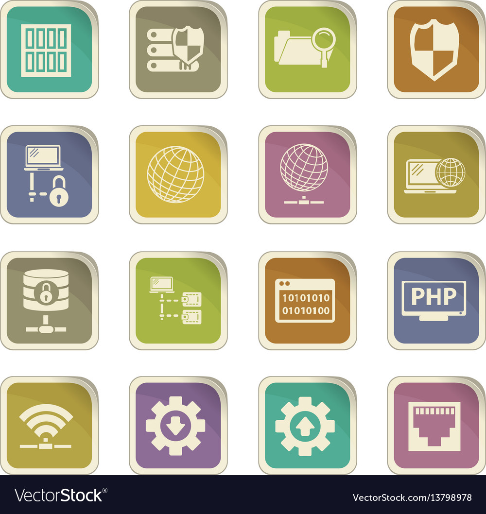 Internet server network icons set