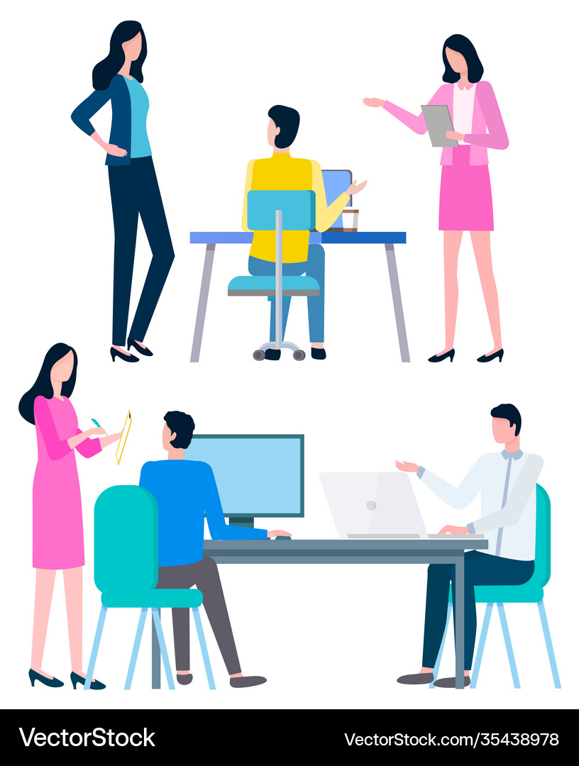 Office worker sit at table discuss business issues