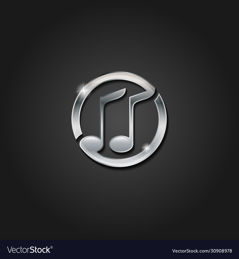 Shiny silver music icon metallic symbol Royalty Free Vector