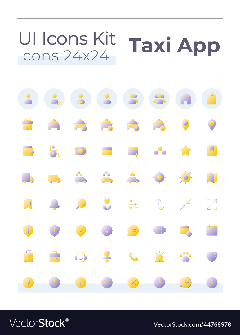 Taxi service flat gradient two-color ui icons set vector image Taxi service flat gradient two-color ui icons set