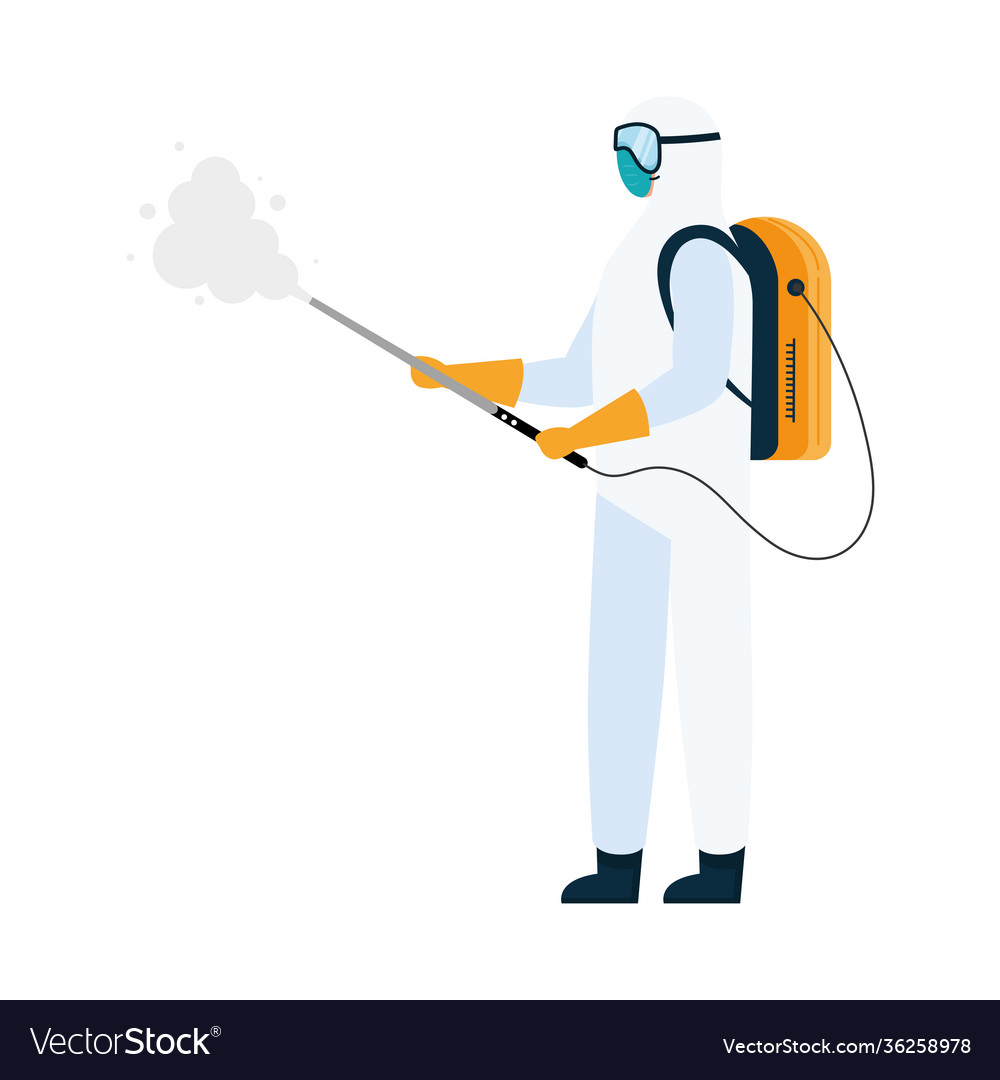 Worker with biohazard suit disinfecting character Vector Image