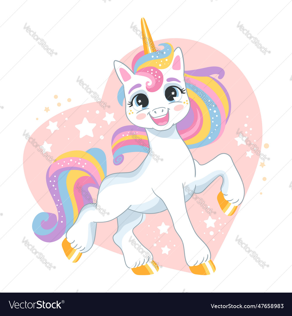 Cute cartoon character lovely unicorn with a heart