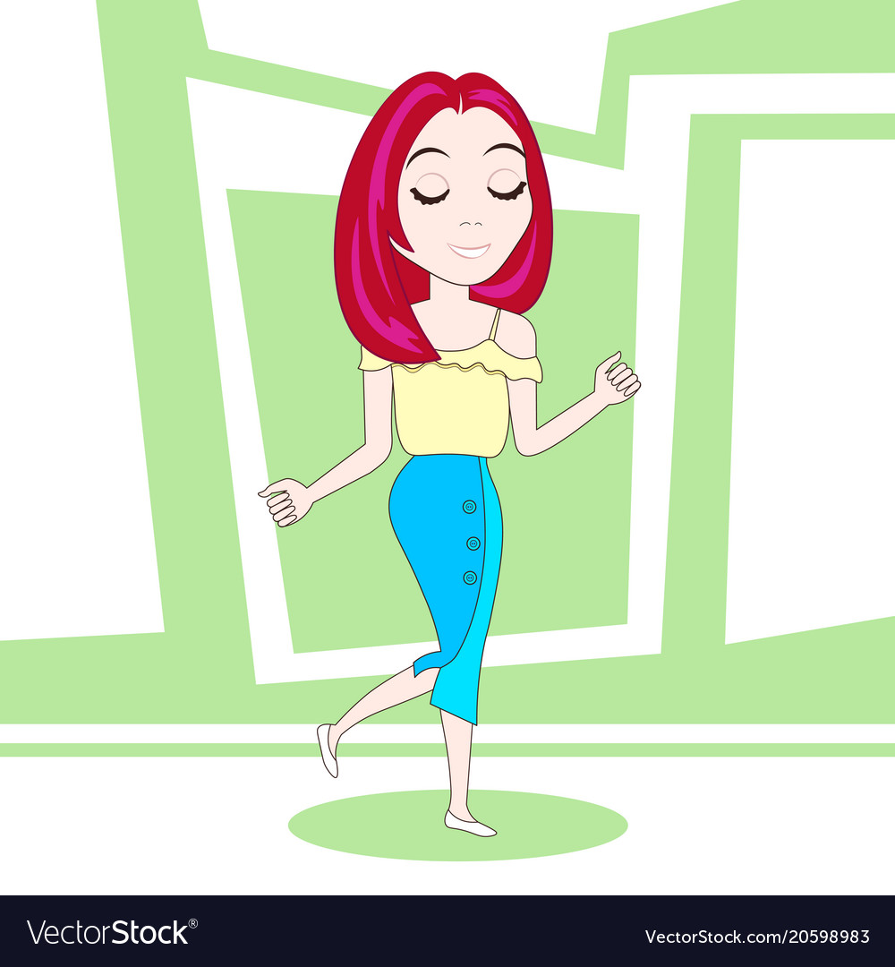 Cute cheerful woman in fashion clothes dancing