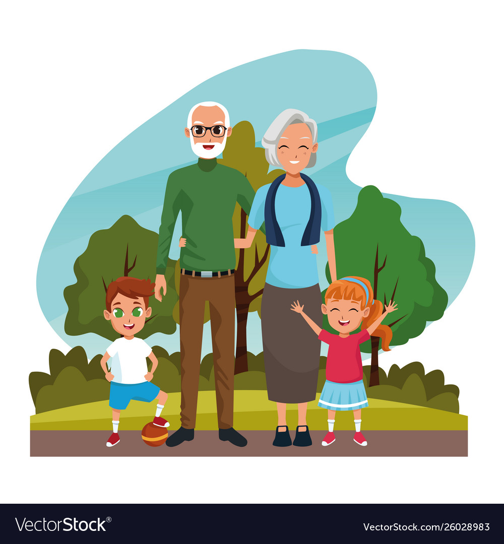 Grandparents with grandsons in park Royalty Free Vector