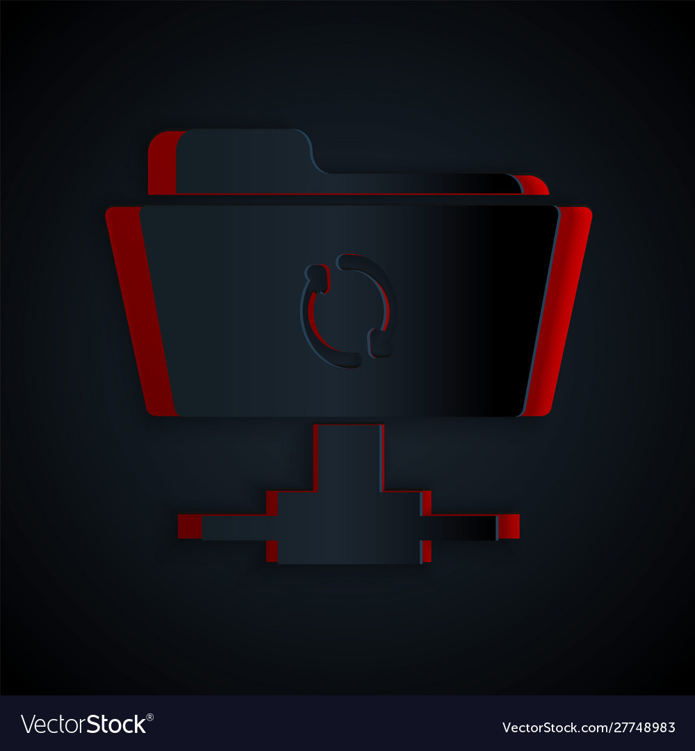 Paper cut ftp sync refresh icon isolated on black