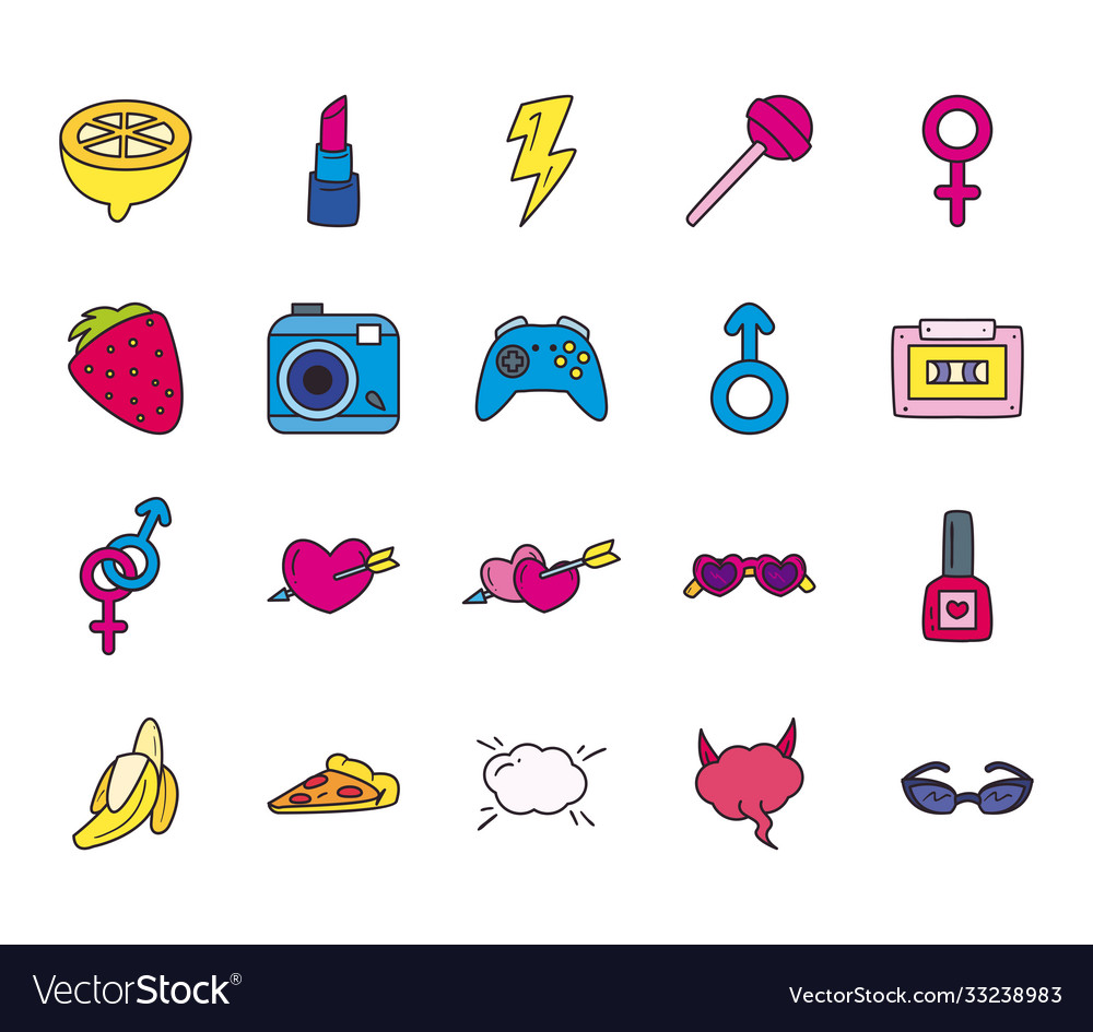 Pop art line and fill style bundle icons