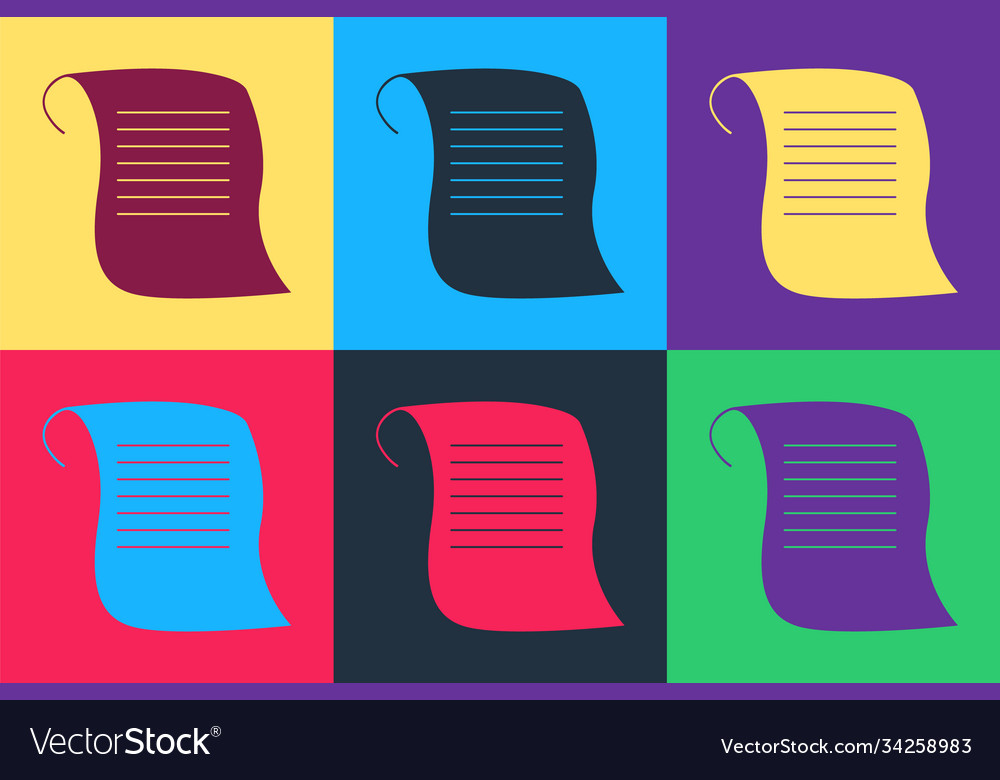 Pop art paper scroll icon isolated on color vector image Pop art paper scroll icon isolated on color