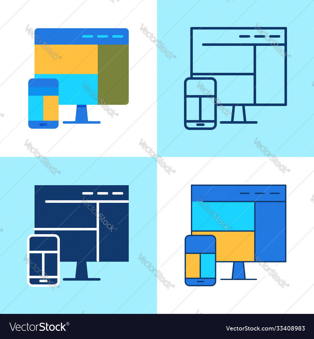 Responsive design icon set in flat and line style vector image Responsive design icon set in flat and line style