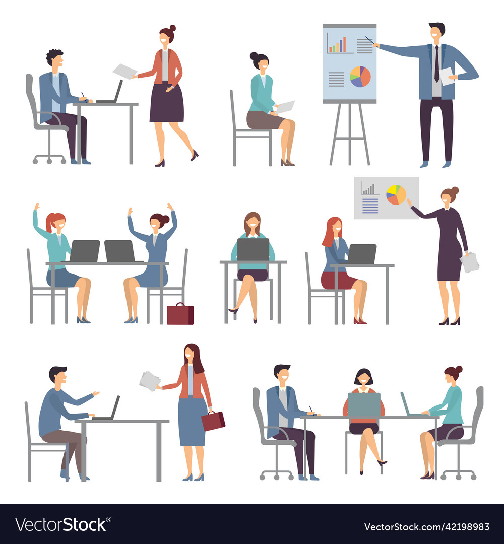 Stylized business characters different dialogs vector image Stylized business characters different dialogs