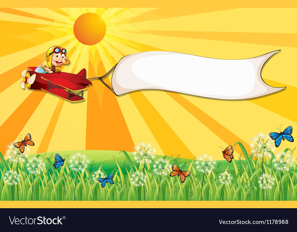 A monkey on plane with white banner Royalty Free Vector