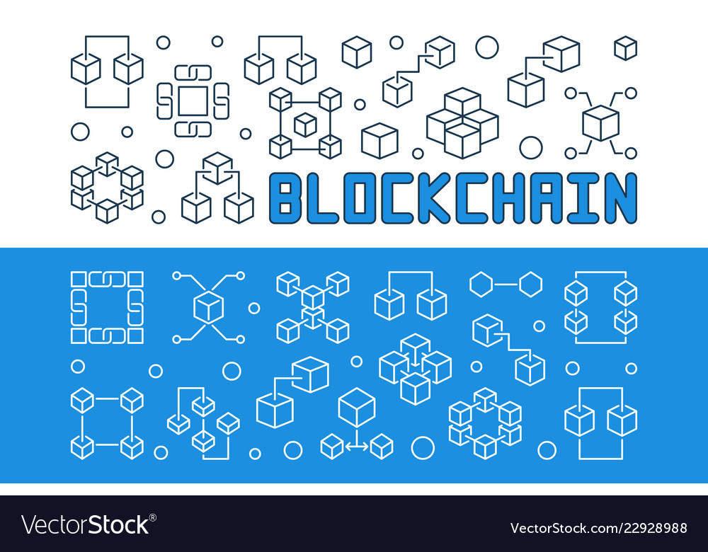 Blockchain Technologie Umriss Banner Set