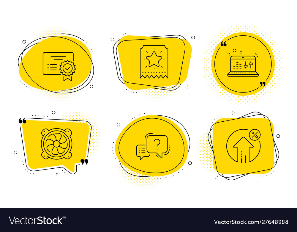 Certificate computer fan and question mark icons