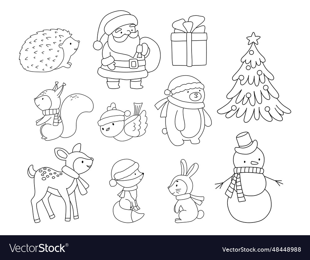 Cute santa claus snowman and christmas tree vector image Cute santa claus snowman and christmas tree