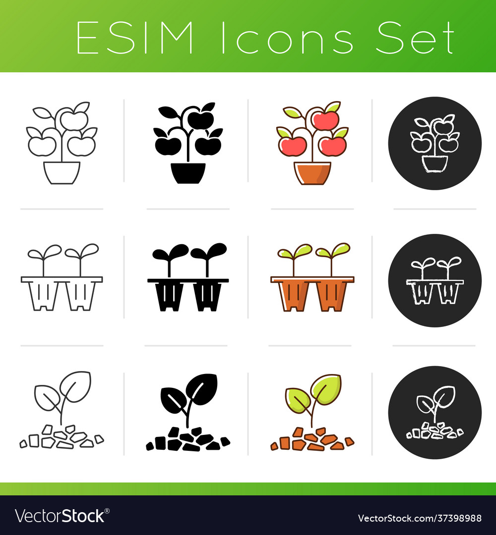 Gardening store categories icons set