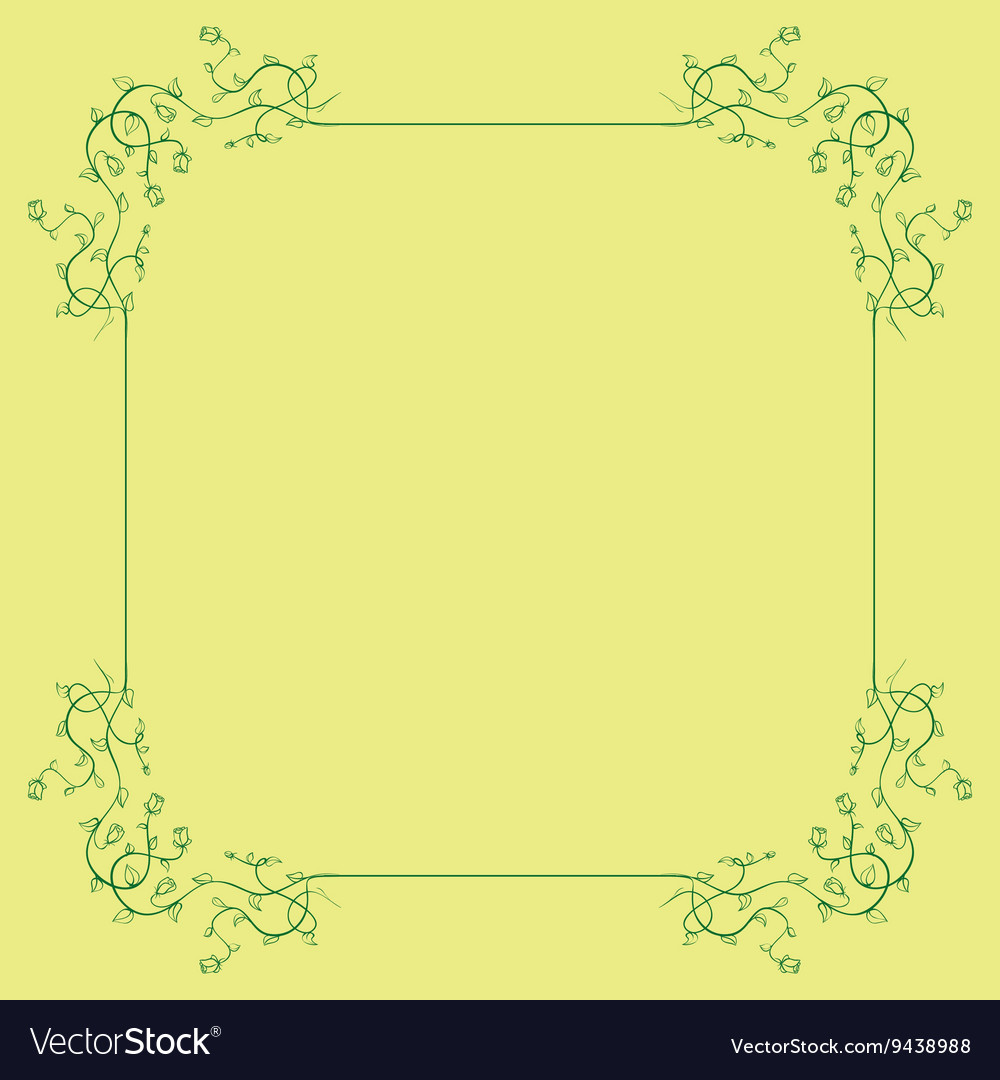 Green floral frame on a yellow background