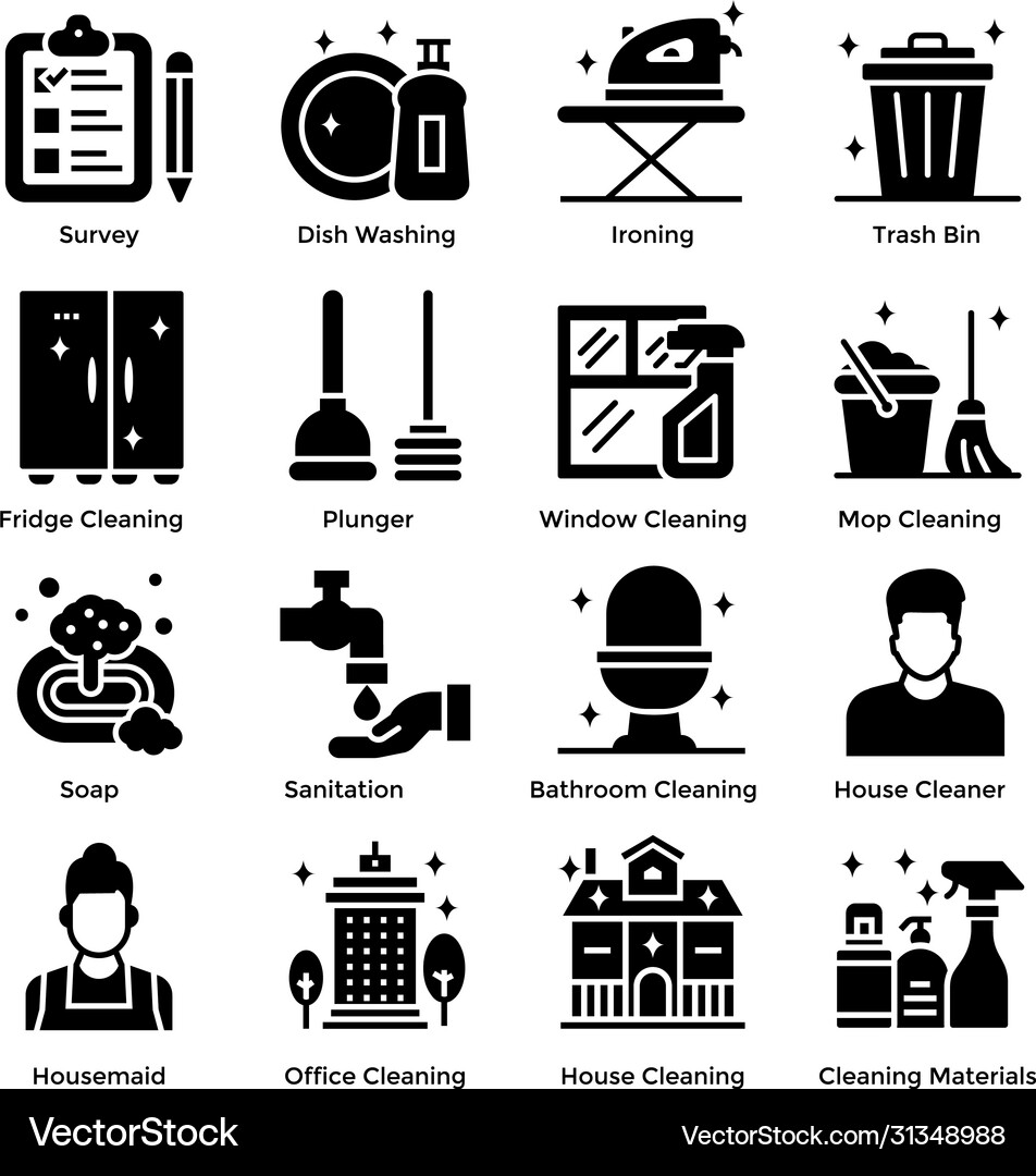 House cleaning solid icons pack Royalty Free Vector Image