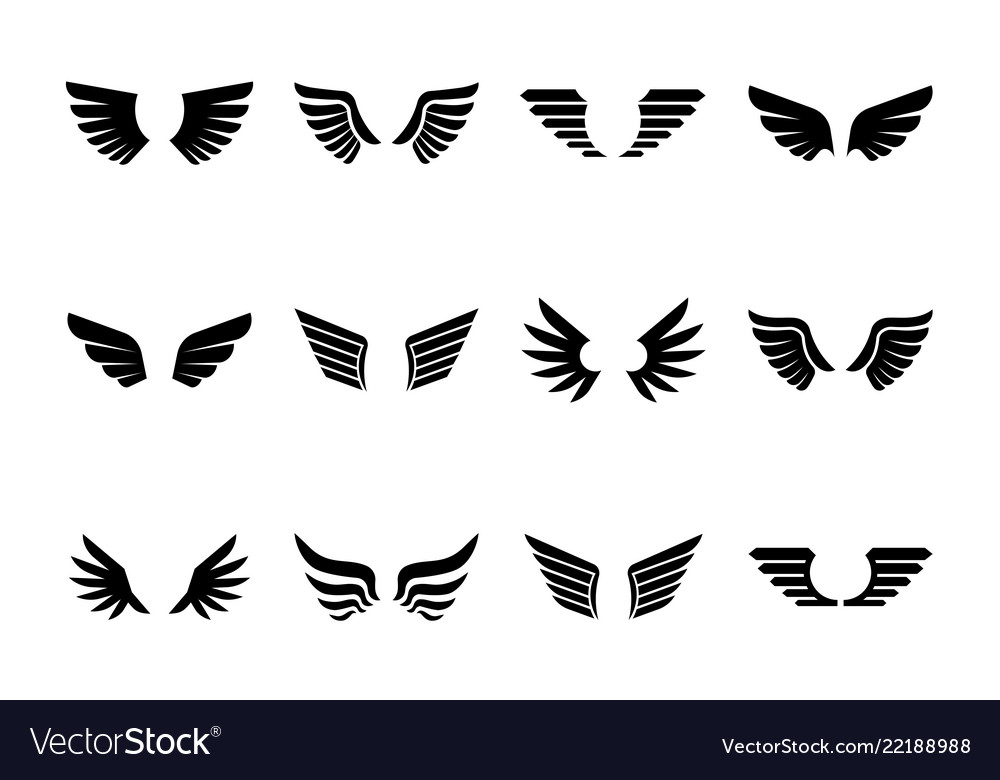 Isolated wings glyph icon set