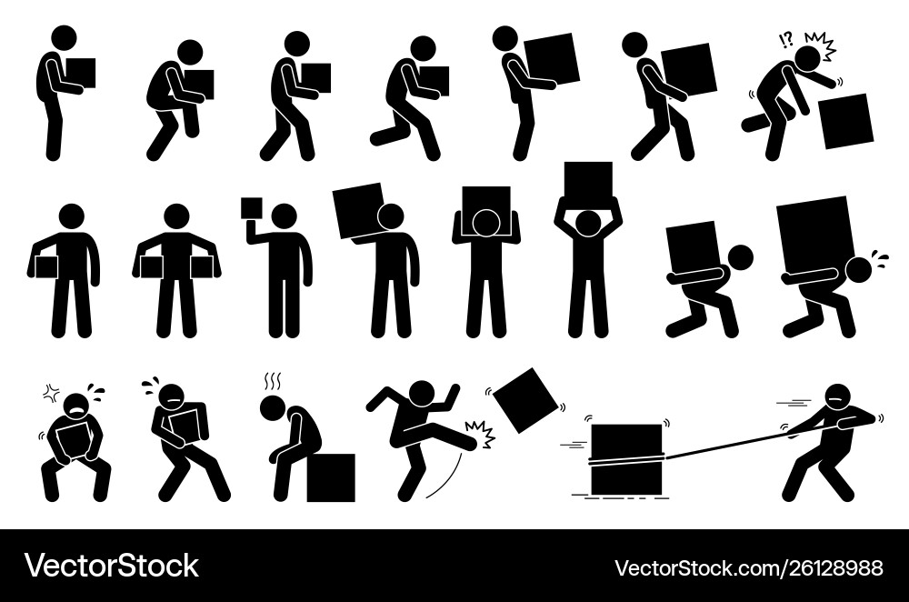 Man carrying heavy box pictogram Royalty Free Vector Image
