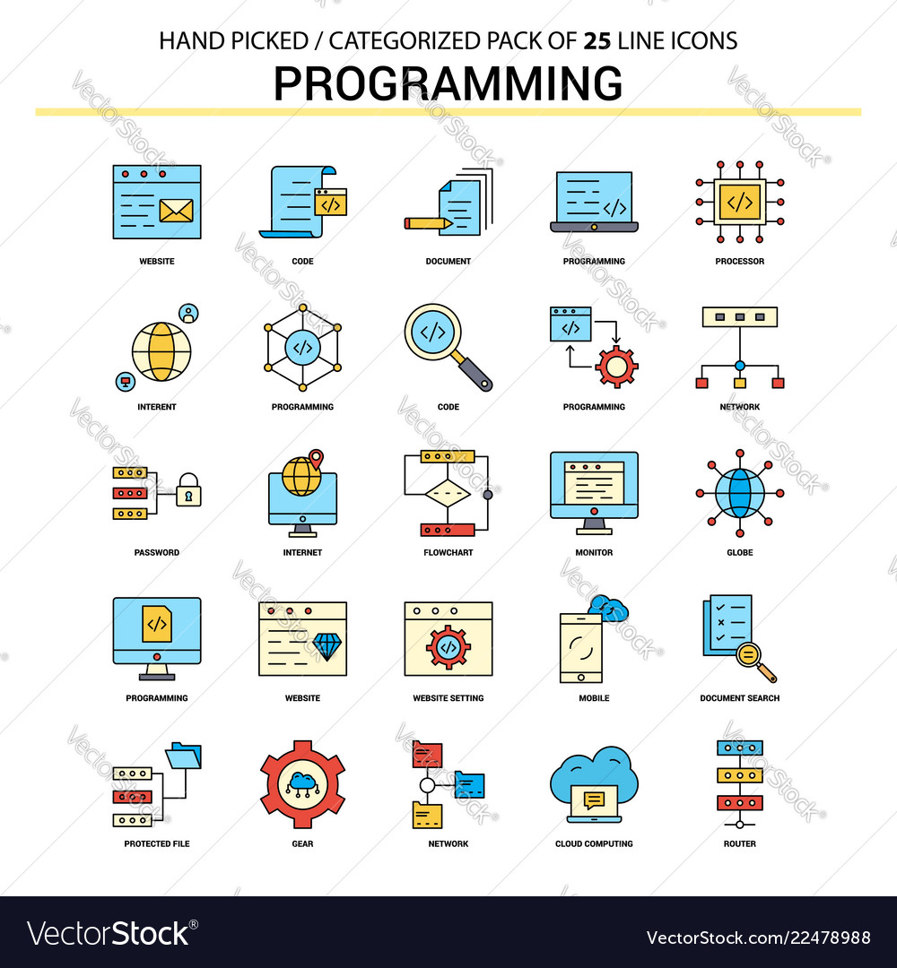 Programming flat line icon set - business concept