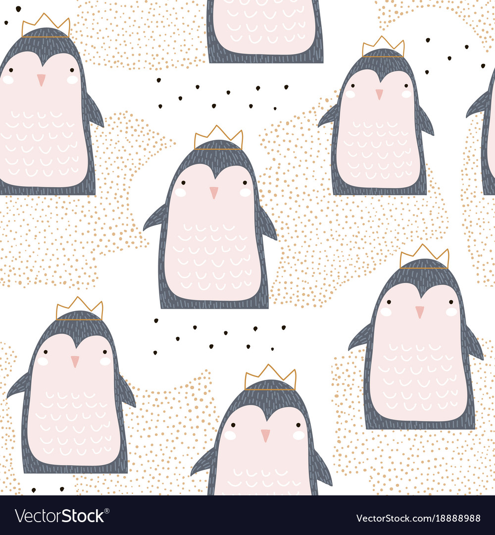 Seamless pattern with cute penguin princess